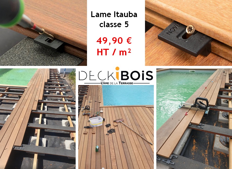 Promo septembre 2023 : lame de terrasse en Itauba classe 5 = 49,90 € HT m²